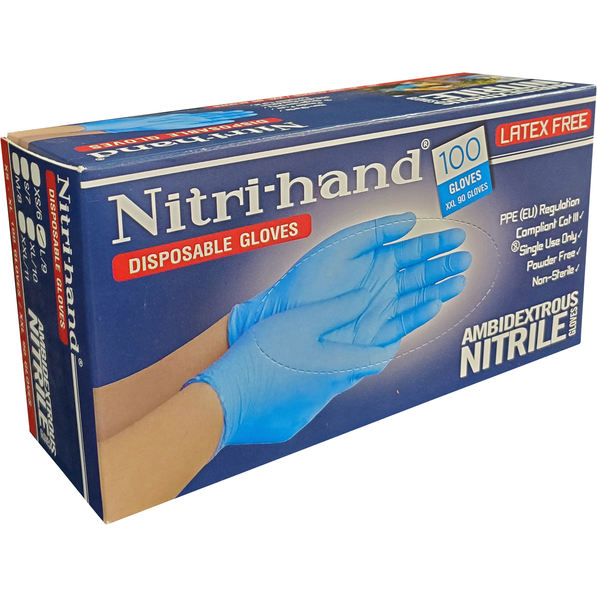 Global Glove Nitri-hand Disposable Nitrile Gloves,  1,000 Gloves, Blue, XL, Model# E705PFE-XL